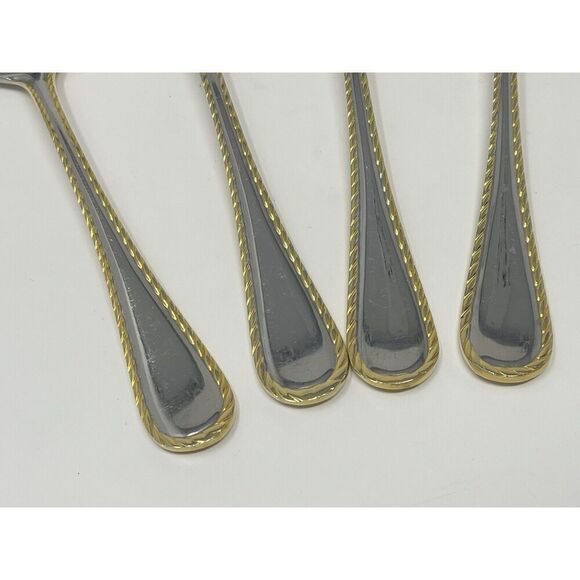Oneida GOLDEN BELMONT Stainless Rope Edge Gold Accent Teaspoons 6” Set Of 4 - Picture 3 of 7